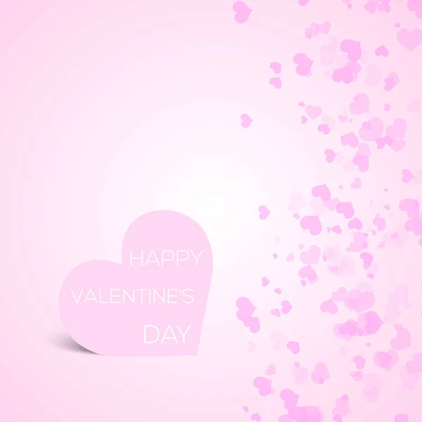 Valentinstag-Grußkarte mit rosa Papierherz und fallenden Herzen. Vektor — Stockvektor
