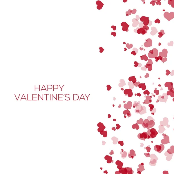 Valentins Grußkarte mit fallenden roten Herzen auf weißem Hintergrund. Vektor — Stockvektor