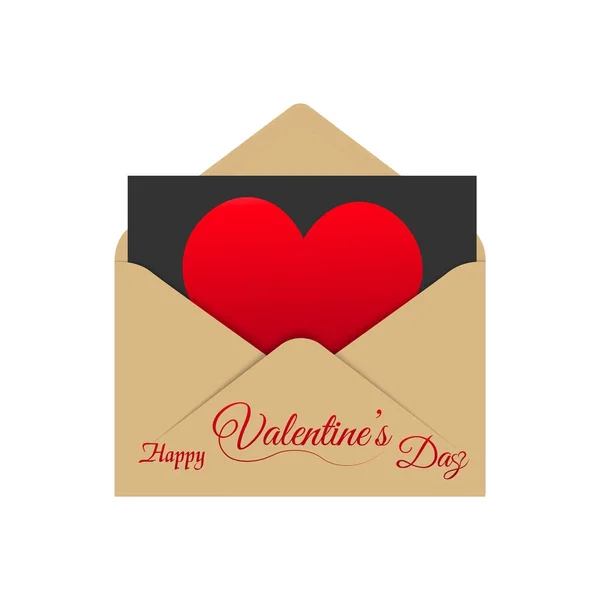 Романтический коричневый конверт с листом и красным сердцем. Вектор — стоковый вектор