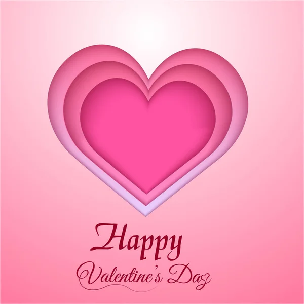 Valentine's greeting card with paper cut out pink heart. Vector — Stock Vector