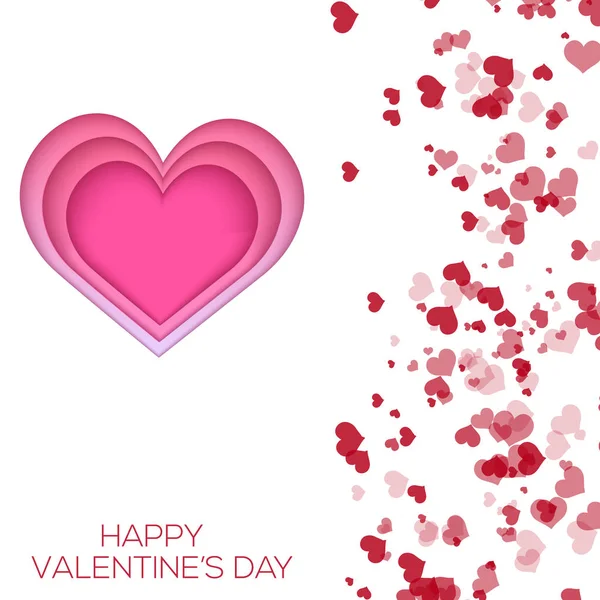 Tarjeta de felicitación de San Valentín con papel cortado corazón rosa. Vector — Vector de stock