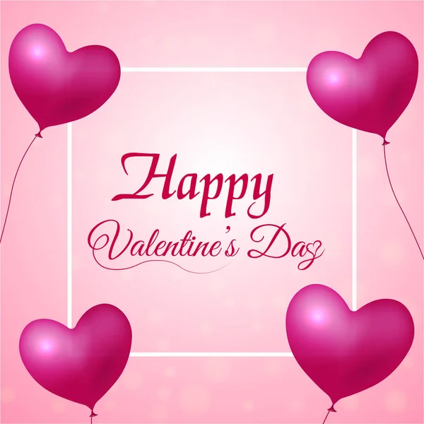 Tarjeta de felicitación del día de San Valentín con globos cardíacos sobre fondo rosa. Vector — Vector de stock