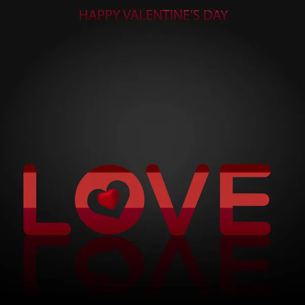 Valentinstag Grußkarte mit Text Liebe auf schwarzem Hintergrund und Herz. Vektor — Stockvektor