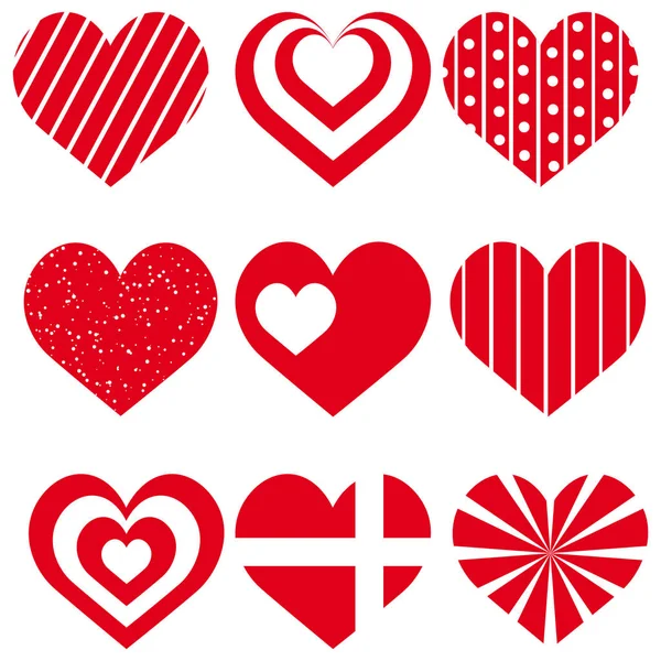 Jogo de corações diferentes vermelhos do dia de Valentim. Vetor —  Vetores de Stock
