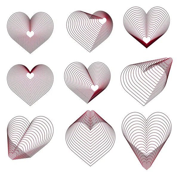 Conjunto de corazones rojos diferentes para el día de San Valentín. Vector — Archivo Imágenes Vectoriales