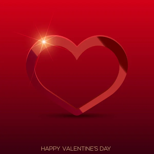 Tarjeta de felicitación de San Valentín con corazón rojo brillante sobre fondo rojo. Vector — Archivo Imágenes Vectoriales