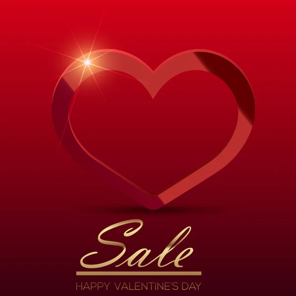 Valentine's day sale with glossy red heart on red background. Vector — Stock Vector