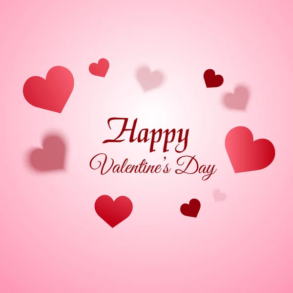 Tarjeta de felicitación del día de San Valentín con corazones borrosos sobre fondo rosa. Vector — Vector de stock