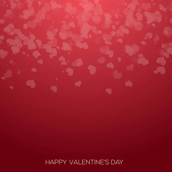 Valentine's day greeting card with falling red hearts on red. Vector — Stock Vector