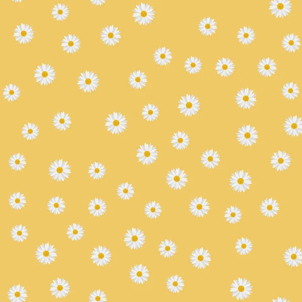 Seamless pattern with chamomile on yellow background. Vector — Stock Vector