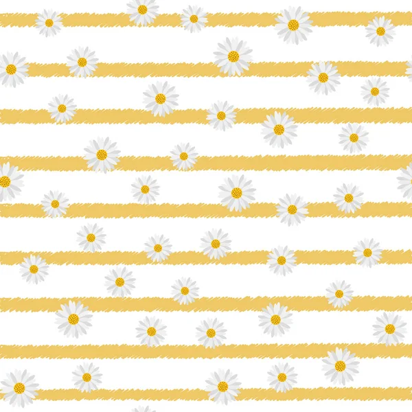 Seamless pattern with chamomile on horizontal lines. Vector — Stock Vector