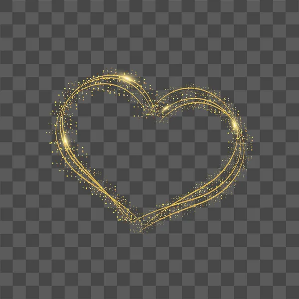 Coração com pontos dourados e confete sobre fundo transparente. Vetor — Vetor de Stock