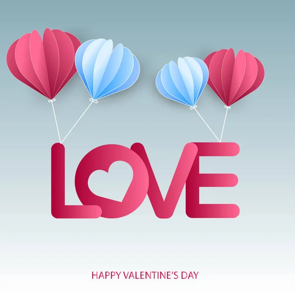 Tarjeta de felicitación del día de San Valentín con letras hechas a mano y corazón sobre fondo azul. Vector — Vector de stock