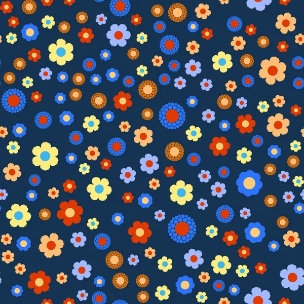 Seamless pattern with colorful flowers on blue. Vector — Stock Vector