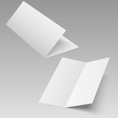 Mockup dergi, dergi, kitapçık, kartpostal, el ilanı, kartvizit veya broşür açıldı. Vektör .