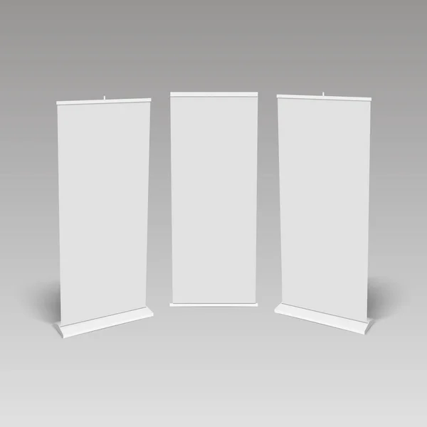 Pantalla de banner enrollable en blanco, aislada con ruta de recorte. Vector — Vector de stock