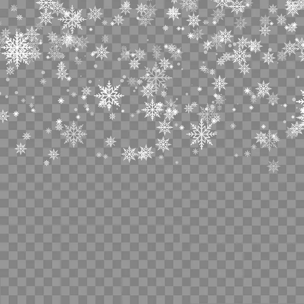 Caída de copos de nieve sobre fondo transparente. Vector. — Archivo Imágenes Vectoriales