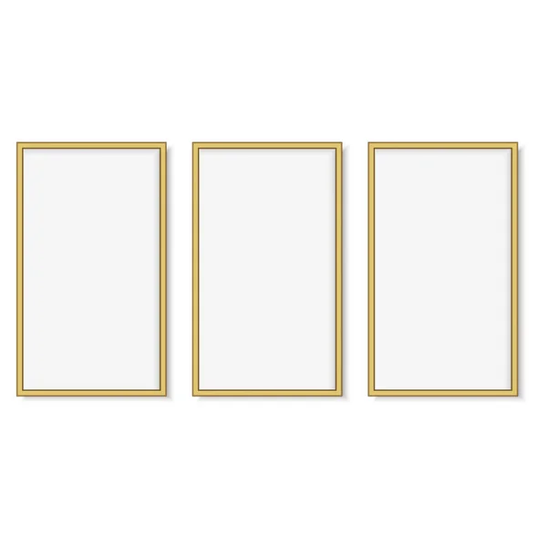 Set of gold square photo frames. Vector. — Stock Vector