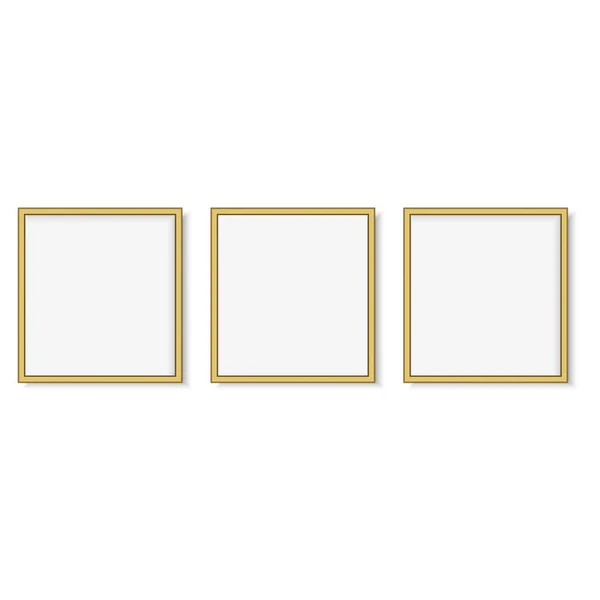 Ensemble de cadres photo carrés dorés. Vecteur . — Image vectorielle