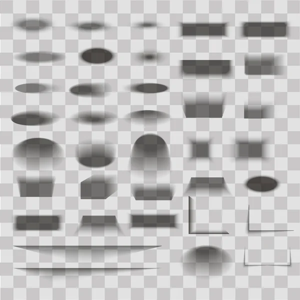 Conjunto de sombras oval y box transparente con bordes suaves aislados sobre fondo a cuadros. Vector — Vector de stock