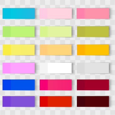 Ofis kağıt sayfalarının veya şeffaf bir arka plan üzerinde izole gölge ile yapışkan sopa kümesidir. Vektör.