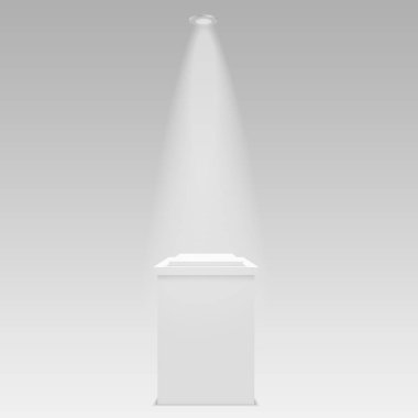 Yuvarlak Sahne Podyum şeffaf arka plan ışık ile aydınlatılmış. Sahne vektör zemin. Ödül töreni kırmızı halı ile şenlikli podyum sahne. Vektör çizim..