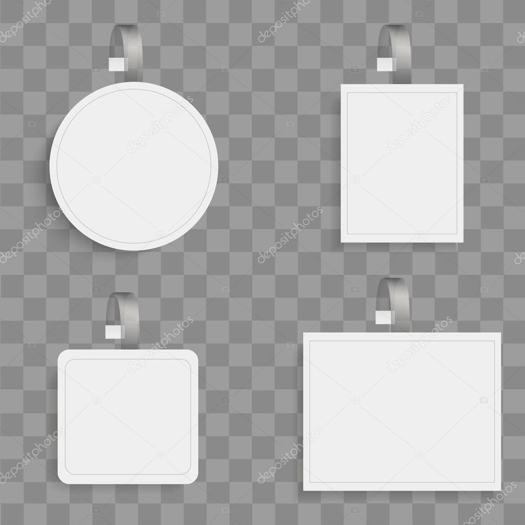 Set of white advertising papers wobbler isolated on transparent background. Vector .