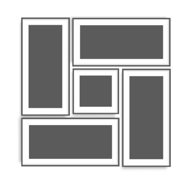 Siyah fotoğraf çerçeveleri tasarımınız için duvardaki kümesi. Vektör.
