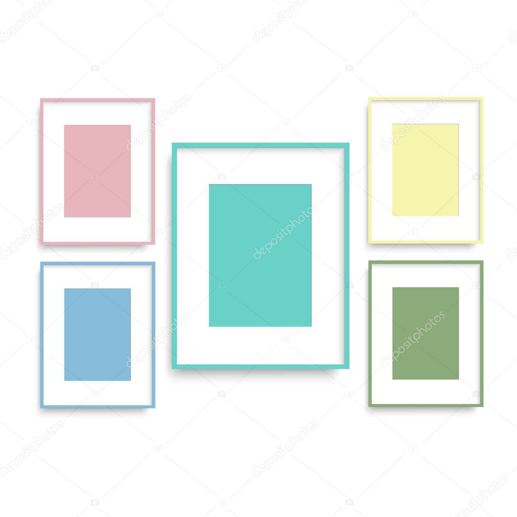Set of colorful photo frames on the wall for your design. Vector.