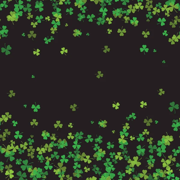 День святого Патрика рамка с зелеными листьями клевера на черном фоне. Вектор . — стоковый вектор