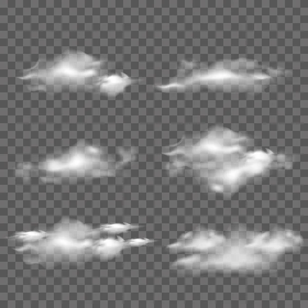 Coleção de nuvens brancas realistas sobre fundo transparente. Vetor . — Vetor de Stock