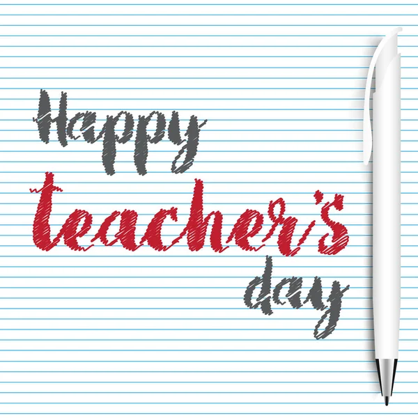 Yazılı metin el ile mutlu öğretmenin günü tebrik kartı. Vektör. — Stok Vektör