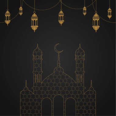 Ramazan Kareem tebrik kartı Camii ve Arapça lambaları. Vektör.