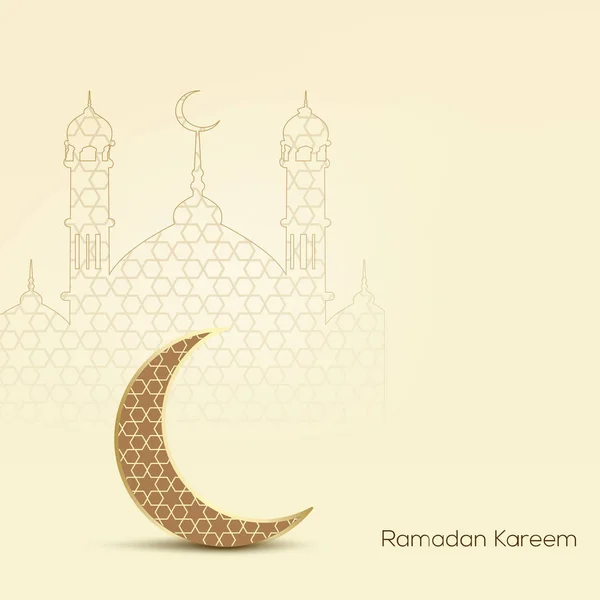 Ramadan Kareem cartão de saudação com mesquita, lua e lâmpadas árabes . . — Vetor de Stock