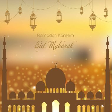 Ramazan tebrik kartı Camii ve Arapça lambaları. Vektör.