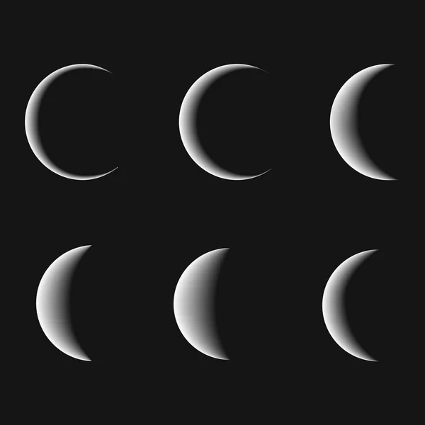 Conjunto de fases diferentes da lua no preto. Vetor . — Vetor de Stock