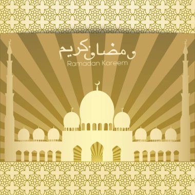 Ramazan Kareem Camii ve İslam süsleme tebrik kartı. Vektör