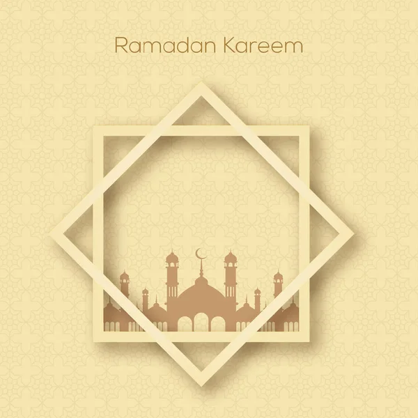 Ramadan Kareem greeting card with mosque and arabic ornament. Vector. — Stock Vector