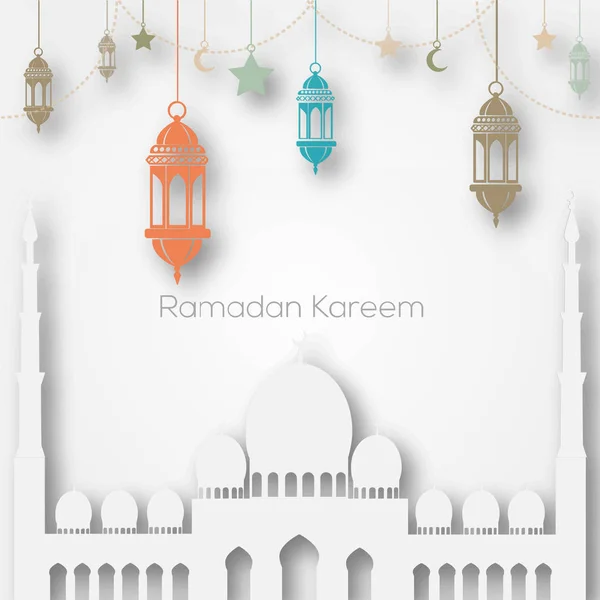 Поздравительная открытка от Рамадана Карима с полумесяцем и исламским фонарем. Вектор . — стоковый вектор