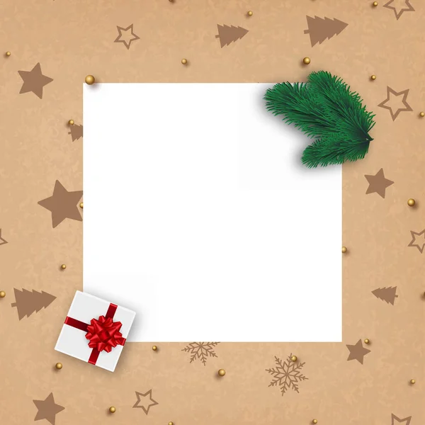 Weihnachtsrahmen mit weißem Papier und Ornamenten. Vektor — Stockvektor
