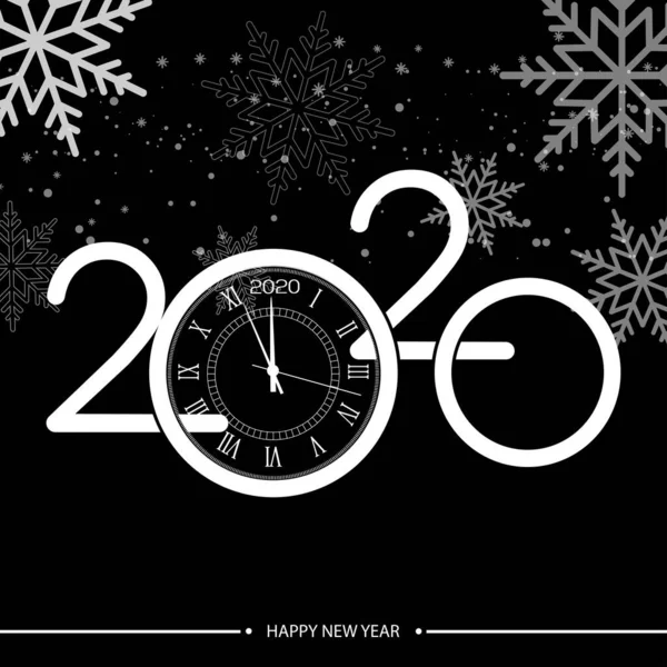 Felice anno nuovo o biglietto di auguri di Natale con orologio d'oro. Vettore 2020 . — Vettoriale Stock