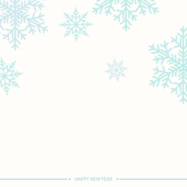 Feliz Año Nuevo o tarjeta de Navidad con copos de nieve azules sobre fondo blanco. Vector . — Vector de stock