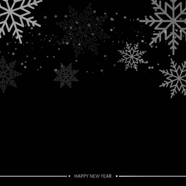 Bonne année carte avec des flocons de neige blancs sur noir. Vecteur . — Image vectorielle