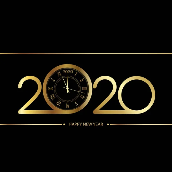 Feliz 2020 Año tarjeta con borrosa tarjeta de texto de oro en negro. Vector — Archivo Imágenes Vectoriales