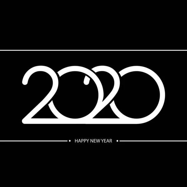 Feliz 2020 Año tarjeta con texto blanco en negro. Vector . — Vector de stock