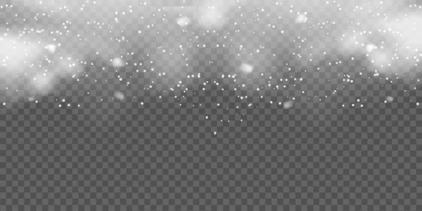 Jul bakgrund med fallande snöflingor på transparent. Vektor — Stock vektor
