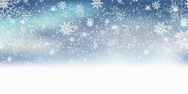 Mavi gökyüzüne düşen bir Noel arkaplanı. Xmas kartı. Vektör