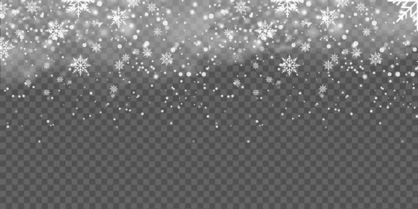 Fond de Noël avec des flocons de neige tombant sur transparent. Vecteur — Image vectorielle