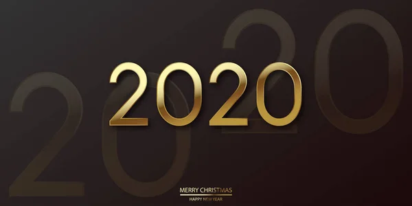 Feliz 2020 Año tarjeta con brillo de texto de oro en negro. Vector — Vector de stock