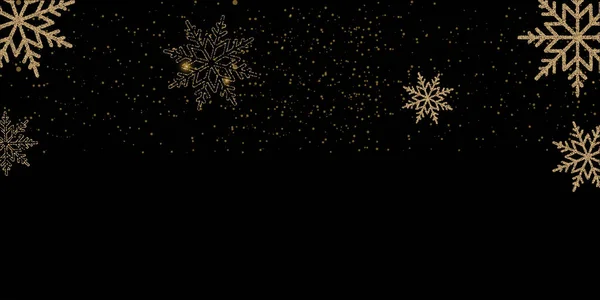 Navidad o Feliz Año Nuevo fondo de la tarjeta con la caída de copos de nieve de oro en negro. Vector — Archivo Imágenes Vectoriales